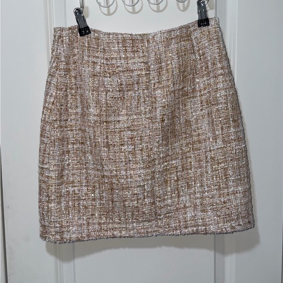Fashion Nova Tweed Mini Skirt Size Small Cream Gold Pink Sparkle - Picture 1 of 3